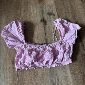 Zara pink and white striped smocked crop top bra size small